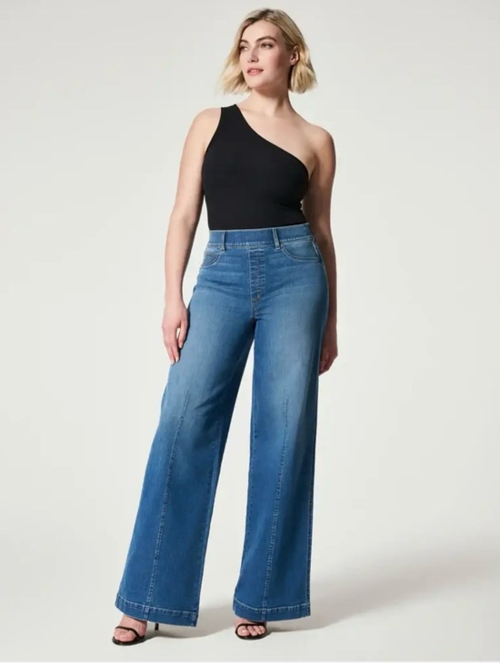 SPANX Denim - Spanx Pretty Please Houston Wide Leg Jeans Tall Large Stretch Quiet Luxury NWOT